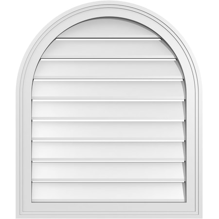 Ekena Millwork Round Top Surface Mount PVC Gable Vent: Functional, w/ 2"W x 1-1/2"P Brickmould Frame, 24"W x 28"H GVPRT24X2802SF
